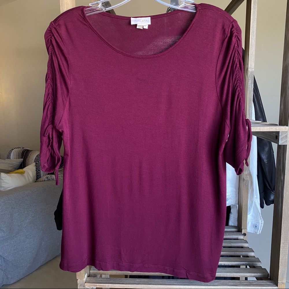 Magenta Meadow Rue Anthropologie ruched sleeve top